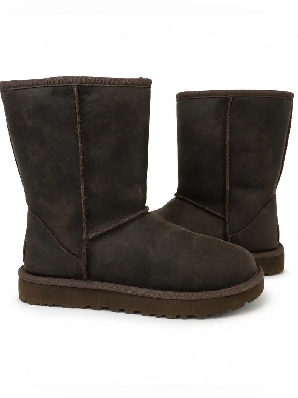 UGG Women’s Chocolate Dark Brown Leather Sherpa Lined Short Winter Boots 6